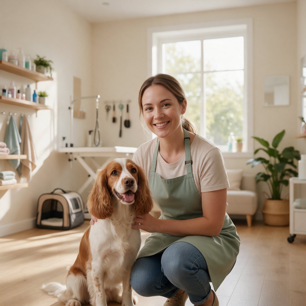 Groomer with a spaniel