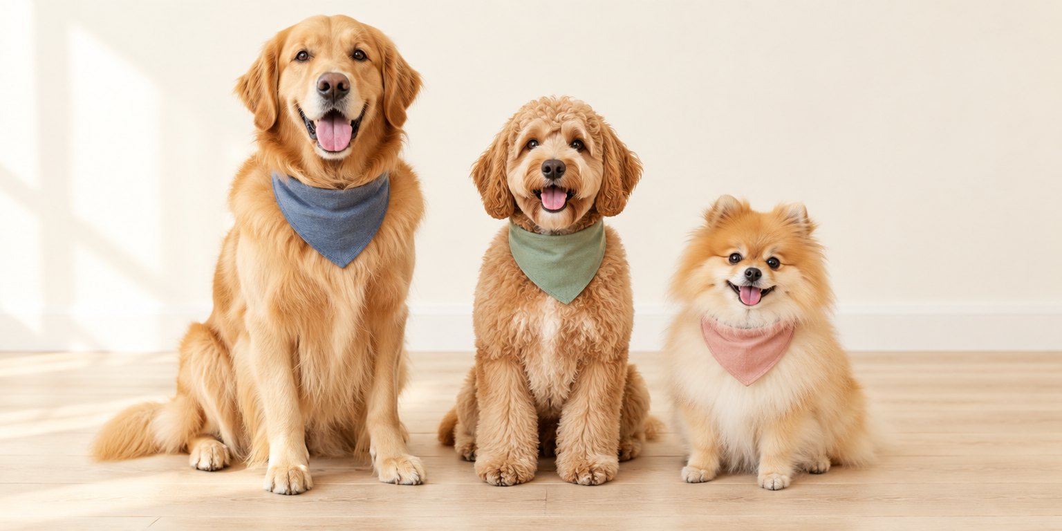 Three freshly groomed dogs